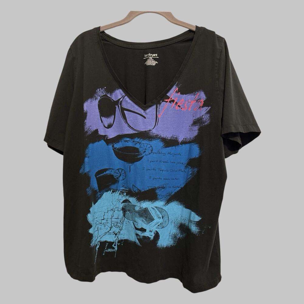 Lane Bryant Margarita Fiesta Black Purple Blue‎ Graphic T Shirt Size 18/20 2X